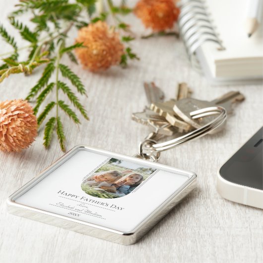 Moderne Arch Photo Vaderdag | wit Sleutelhanger (Zijkant)