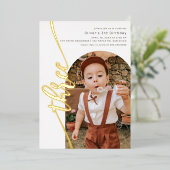 Moderne Arch Photo Vertical Script 3rd Birthday Folie Uitnodiging (Staand Voorkant)