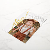 Moderne Arch Photo Vertical Script 3rd Birthday Folie Uitnodiging (Gedraaid)