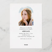 Moderne Arch Photos Dusty Blue Afstuderen Gold Folie Uitnodiging (Achterkant)