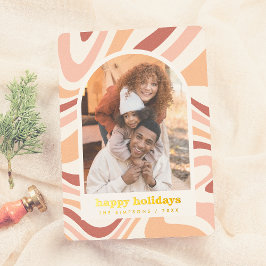 Moderne Arch Retro Groovy Kerstvakantie Foto Folie Feestdagenkaart