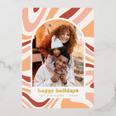 Moderne Arch Retro Groovy Kerstvakantie Foto Folie Feestdagenkaart (Voorkant)