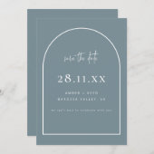 Moderne Arch Retro Minimalist Dusty Blue Green Save The Date (Voorkant / Achterkant)