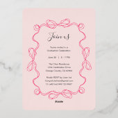 Moderne Arch Roze Bloemen Foto Afstudeerfeest Folie Uitnodiging (Achterkant)