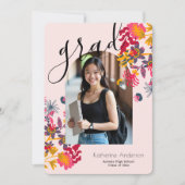 Moderne Arch Roze Bloemen Foto Afstudeerfeest Kaart (Voorkant)