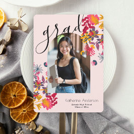 Moderne Arch Roze Bloemen Foto Afstudeerfeest Kaart