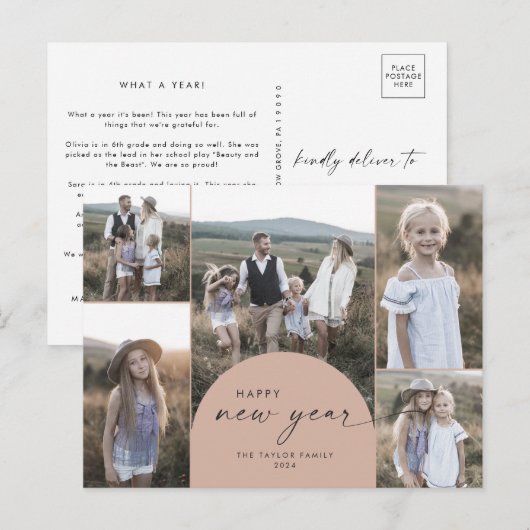 Moderne Arch | Salmon Multi Foto Family Nieuwjaar Feestdagenkaart (Voorkant / Achterkant)