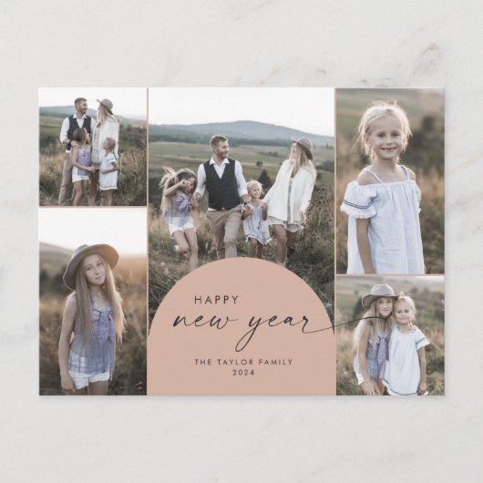 Moderne Arch | Salmon Multi Foto Family Nieuwjaar Feestdagenkaart (Voorkant)