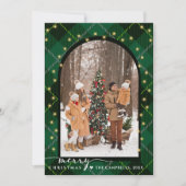 Moderne Arch & Script Green geplakt kerstfoto Feestdagenkaart (Voorkant)