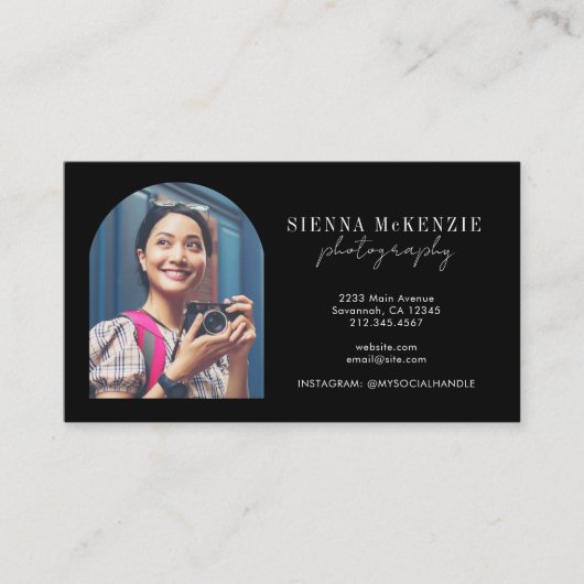 Moderne Arch Script Photography Professional Visitekaartje (Voorkant)