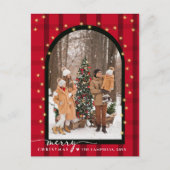 Moderne Arch & Script Rode Geruite Kerst Foto Feestdagenkaart (Voorkant)