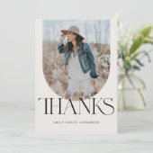 Moderne Arch Simple Boho Three Photo Afstuderen Bedankkaart (Staand voorkant)