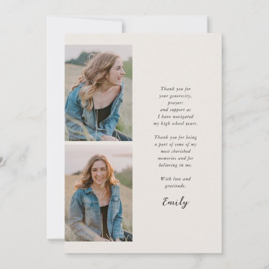 Moderne Arch Simple Boho Three Photo Afstuderen Bedankkaart (Achterkant)