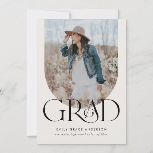 Moderne Arch Simple Boho Three Photo Afstuderen Kaart (Voorkant)