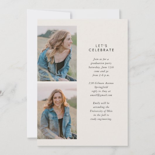 Moderne Arch Simple Boho Three Photo Afstuderen Kaart (Achterkant)