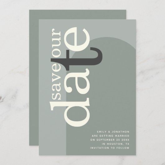 Moderne Arch Stylish Typography Sage Green Save The Date (Voorkant / Achterkant)