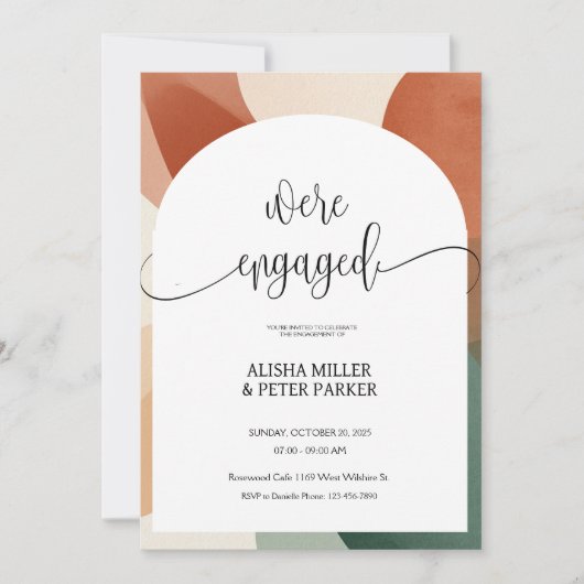 Moderne Arch Terracotta & Sage Engagement Party Save The Date (Voorkant)