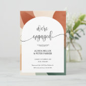 Moderne Arch Terracotta & Sage Engagement Party Save The Date (Staand voorkant)