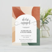 Moderne Arch Terracotta & Sage Engagement Party Save The Date (Staand voorkant)