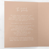 Moderne Arch Tying Knot Weddenschap Blush Pink Scr Drieluik Uitnodiging (Binnenzijde eerst)