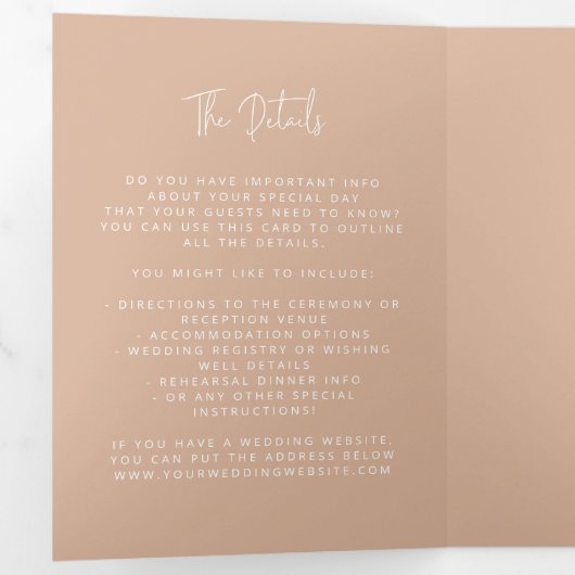 Moderne Arch Tying Knot Weddenschap Blush Pink Scr Drieluik Uitnodiging (Binnenzijde eerst)