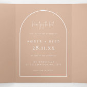 Moderne Arch Tying Knot Weddenschap Blush Pink Scr Drieluik Uitnodiging (Binnenkant midden)