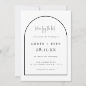Moderne Arch Tying Knot Wedding Black & White Kaart (Voorkant)