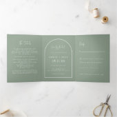 Moderne Arch Tying Knot Wedding Sage Green - gegev Drieluik Uitnodiging (Binnen)