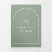 Moderne Arch Tying Knot Wedding Sage Green - gegev Drieluik Uitnodiging (Cover)