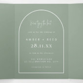 Moderne Arch Tying Knot Wedding Sage Green - gegev Drieluik Uitnodiging (Binnenkant midden)