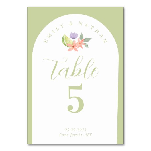 Moderne Arch Waterverf Citrus Floral Couple Foto Kaart (Voorkant)