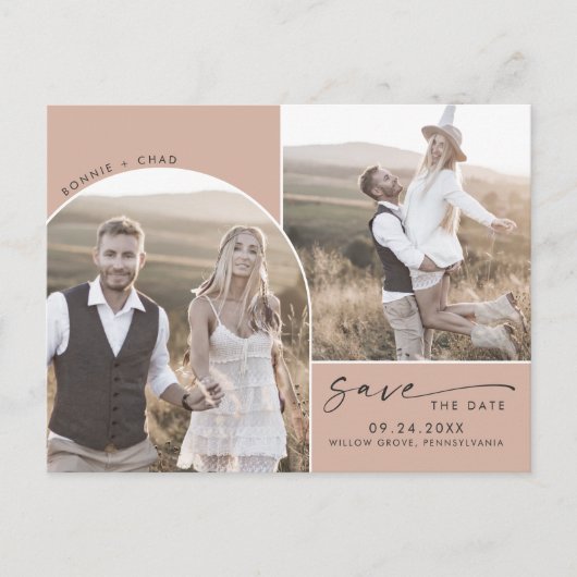 Moderne Arch | Zalm QR Code 2 Foto Opslaan Datum Uitnodiging Briefkaart (Voorkant)