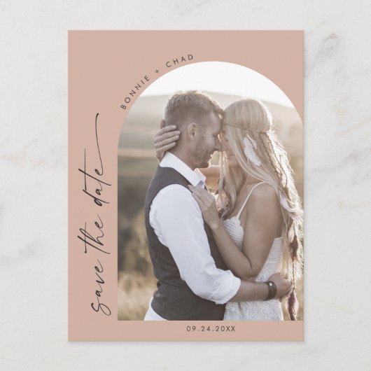 Moderne Arch | Zalm QR Code Foto opslaan Datum Uitnodiging Briefkaart (Voorkant)