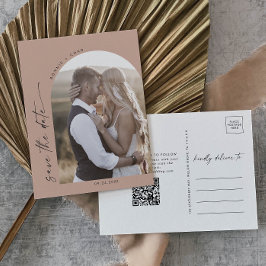 Moderne Arch | Zalm QR Code Foto opslaan Datum Uitnodiging Briefkaart