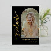 Moderne Archiefoto Elegante Gouden Script Afstuder Folie Uitnodiging (Staand Voorkant)