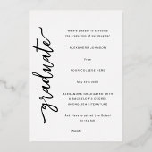 Moderne Archiefoto Elegante Gouden Script Afstuder Folie Uitnodiging (Achterkant)