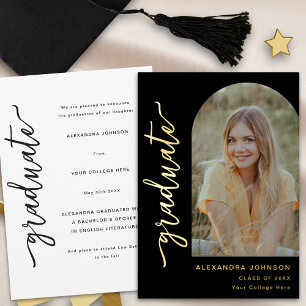 Moderne Archiefoto Elegante Gouden Script Afstuder Folie Uitnodiging
