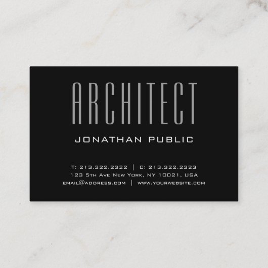 Moderne Architect Elegante Luxe Plain Zwart Cool Visitekaartje (Achterkant)