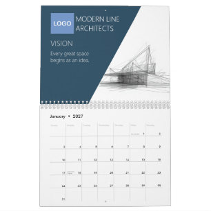 Moderne Architect Navy & Wit Minimalistisch Blauwd Kalender