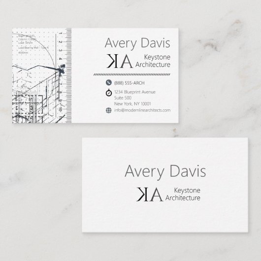 Moderne Architectural Engineer Blauwdruk Schets Visitekaartje (Voorkant / Achterkant)