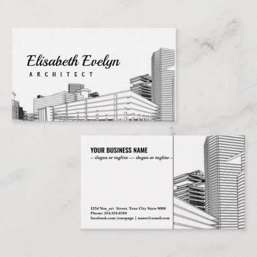 Moderne architectuur wireframe visitekaartje (Voorkant / Achterkant)