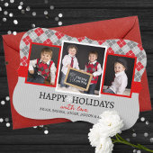 Moderne Argyle Kerst Wenskaarten - 3 Foto Feestdagenkaart