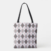 Moderne Argyle Plaid Rood Grijs Zilver Monogram Tote Bag (Achterkant)