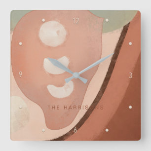 Moderne Art Abstract Organic 60s Retro Familienaam Vierkante Klok