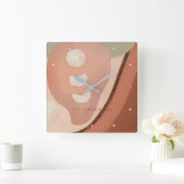 Moderne Art Abstract Organic 60s Retro Familienaam Vierkante Klok (Huis)