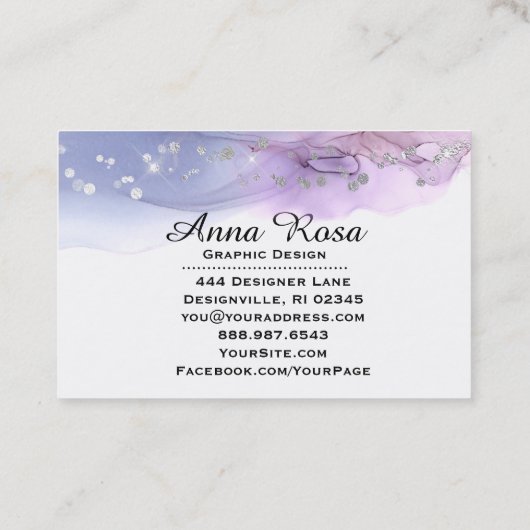 *~* Moderne Art Abstracte Waterverf Silver Glitter Visitekaartje (Achterkant)