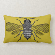 Moderne Art Bumble Bee Print Cushion - Mosterd