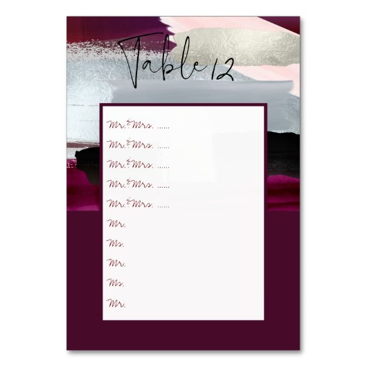 Moderne Art Burgundy+Blush Table nrs. pin aan boor Kaart (Voorkant)