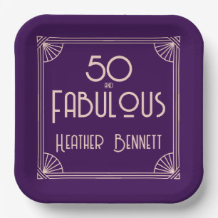 Moderne Art Deco 50 en Fantastische Verjaardag Papieren Bordje
