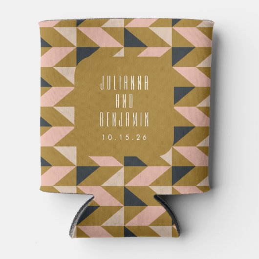 Moderne Art Deco Black Blush Gold Wedding Custom Blikjeskoeler (Voorkant)